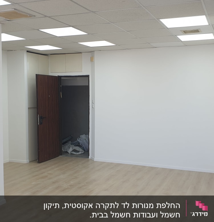 שקעים חשמליים על קיר לבן בחדר ריק